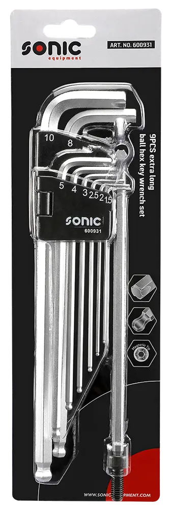 9pcs extra long ball key wrench set, magnetic - Sonic Equipment